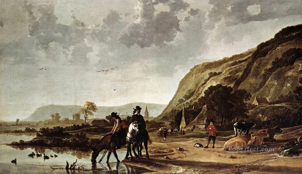 Large River Landscape With Horsemen countryside scenery painter Aelbert Cuyp Oil Paintings